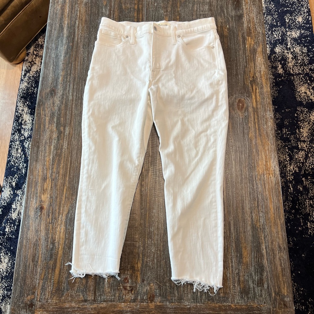 Madewell White Frayed Hem Ankle Jeans